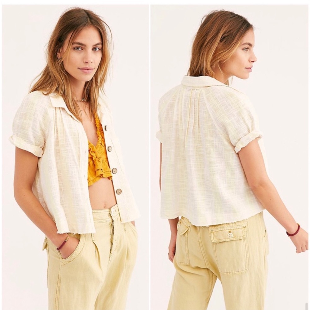 FREE PEOPLE AWAY AT SEA STRIPED FRAYED HEM SHIRT